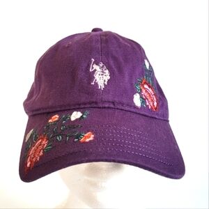 US Polo Assn Baseball Hat Cap Embroidered w Flowers Purple